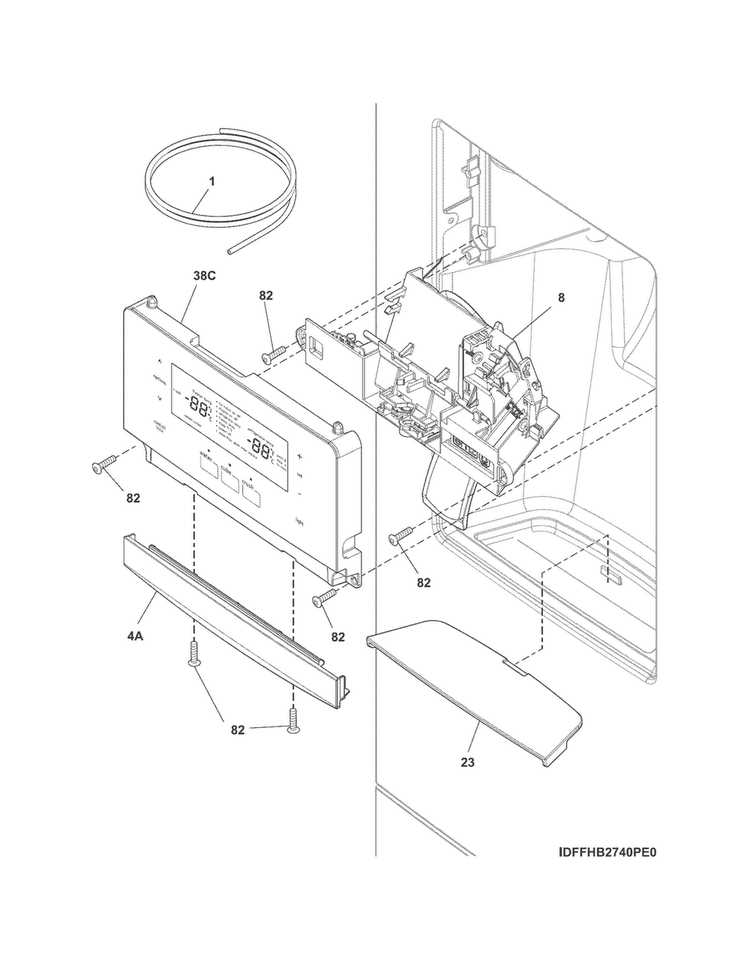 Controls & Ice Dispenser Diagram and Parts List for CFD28WIQB0  Crosley Refrigerator