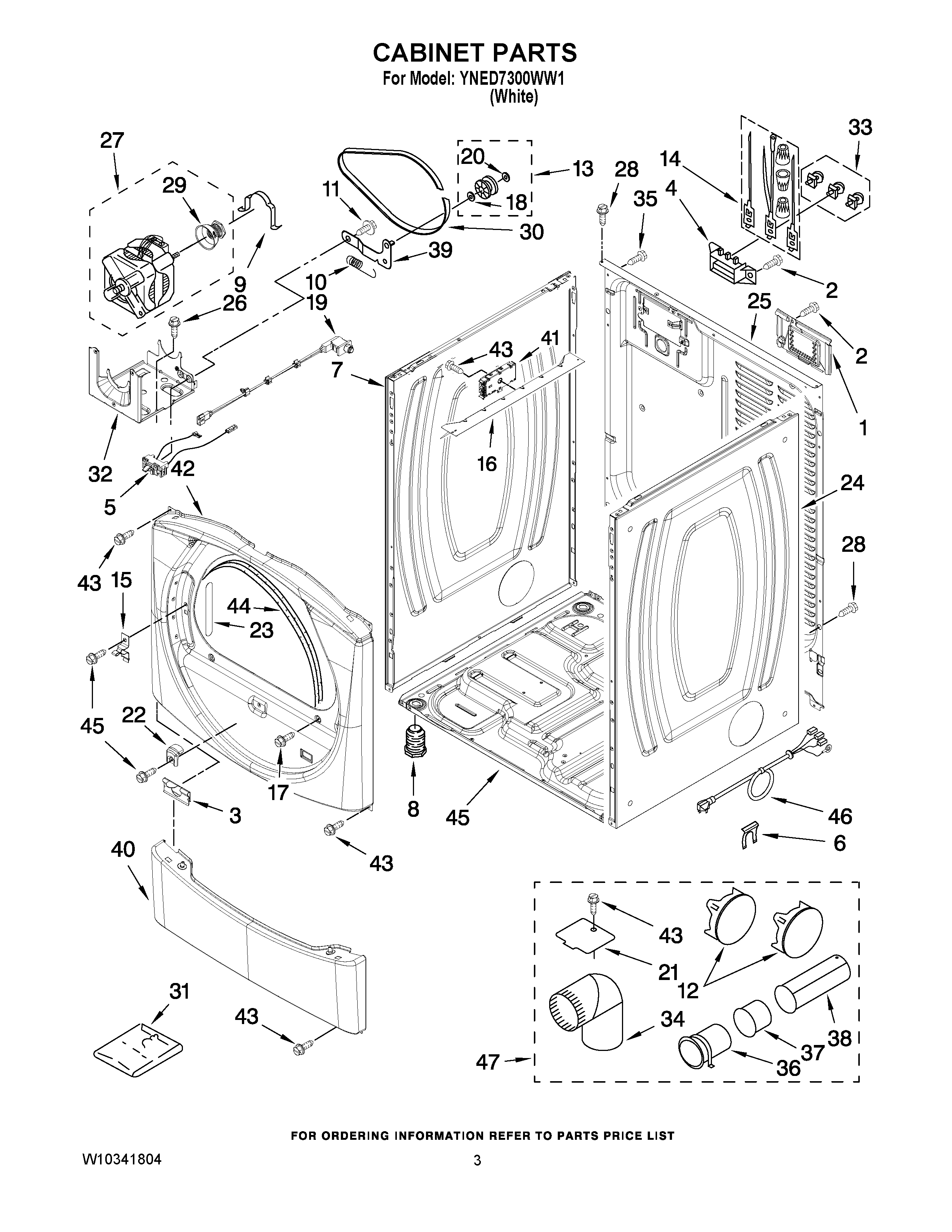 02 - CABINET PARTS Diagram and Parts List for YNED7300WW1  Maytag Dryer
