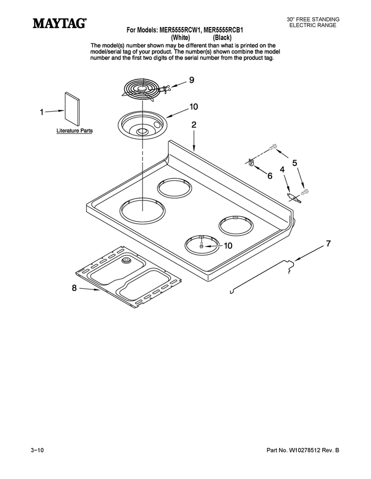 Cooktop Parts Diagram and Parts List for MER5555RCB1  Maytag Range