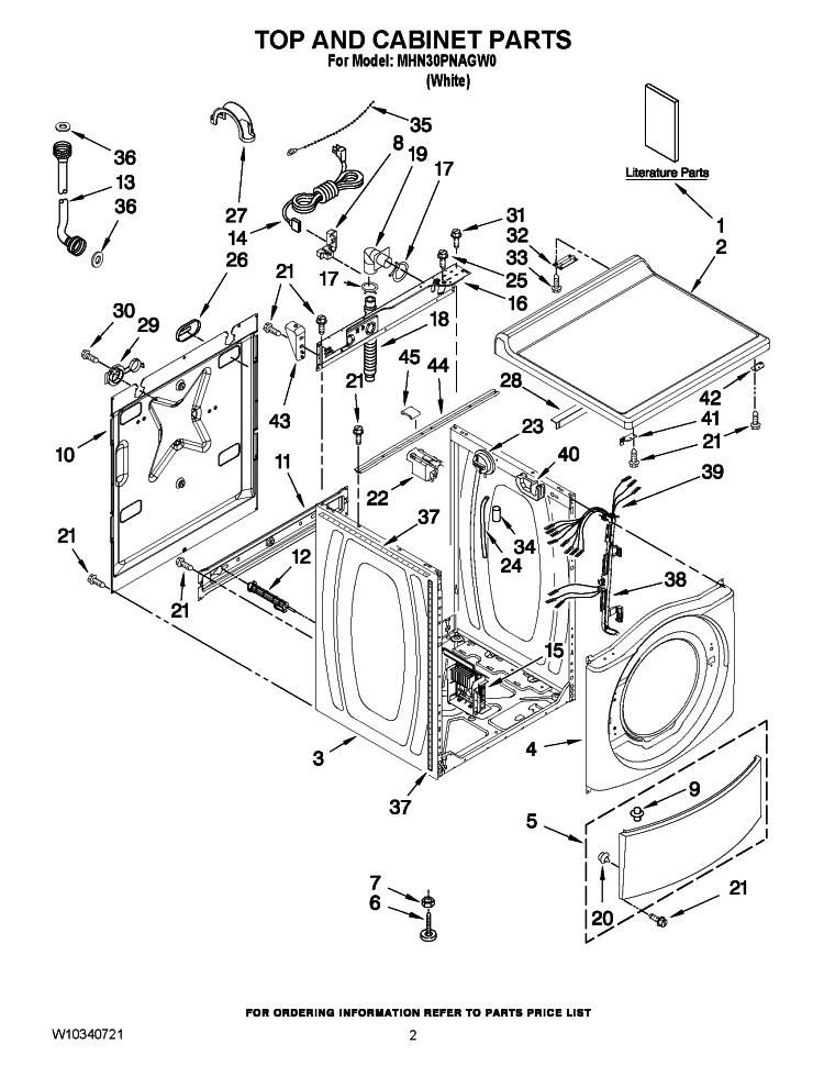 TOP AND CABINET PARTS Diagram and Parts List for MHN30PNAGW0  Maytag Washer