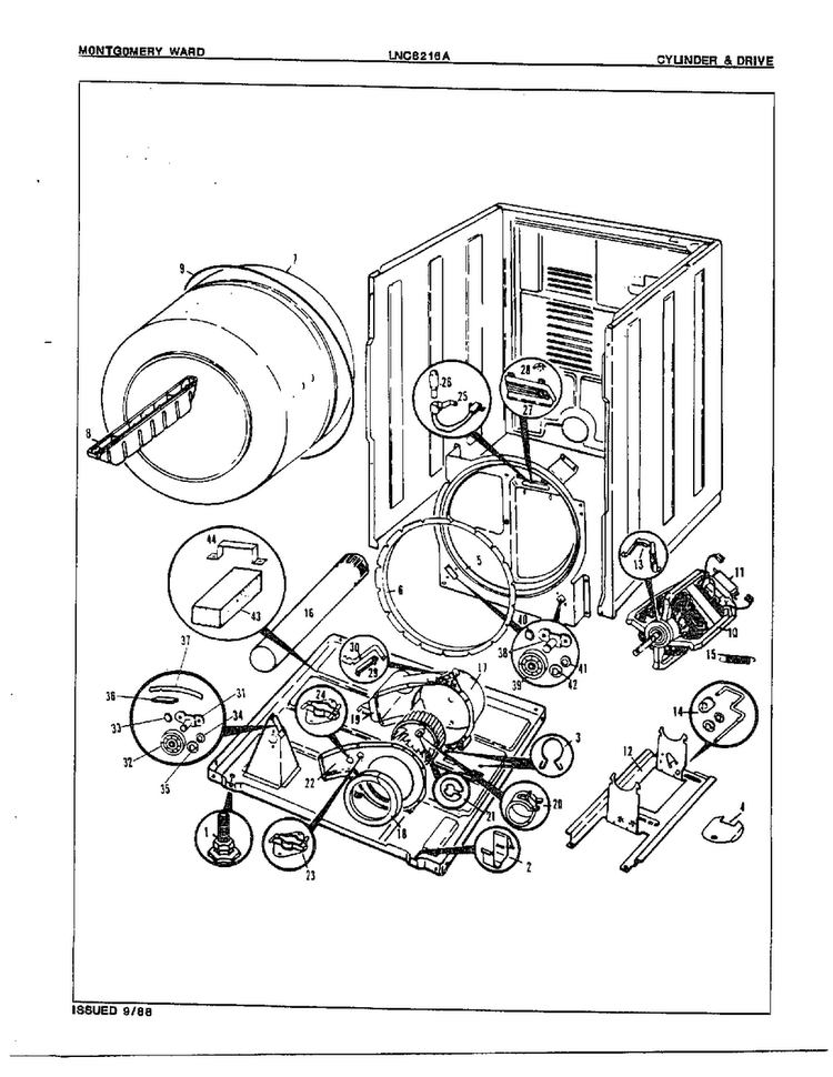 Gas Dryer Cylinder/drive Assembly Diagram and Parts List for 8216A  Norge Dryer