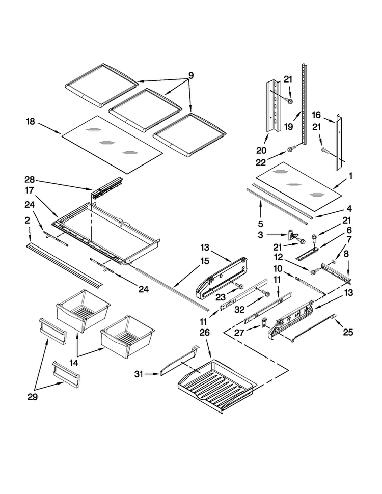 Shelf Parts Diagram and Parts List for MFI2269VEB2  Maytag Refrigerator