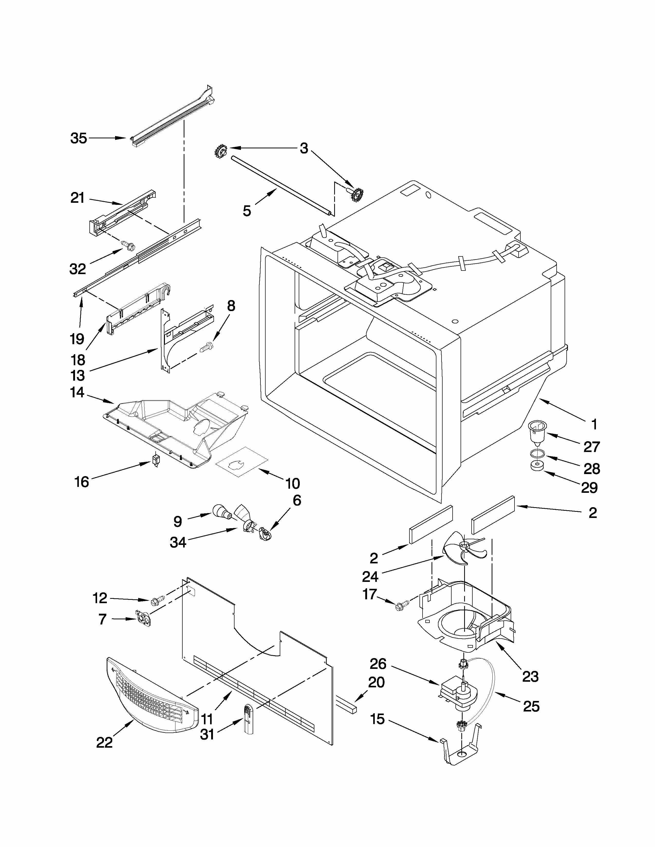 Freezer Liner Parts Diagram and Parts List for G37025PEAS3  Maytag Refrigerator