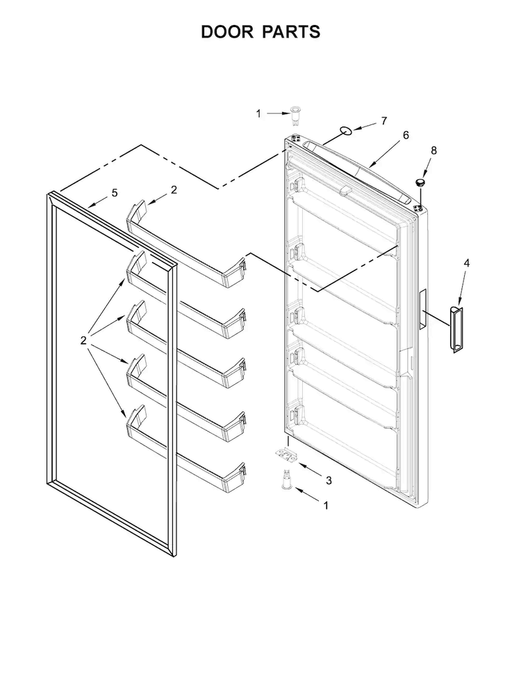 Door Parts Diagram and Parts List for AZF33X16DW01  Amana Freezer