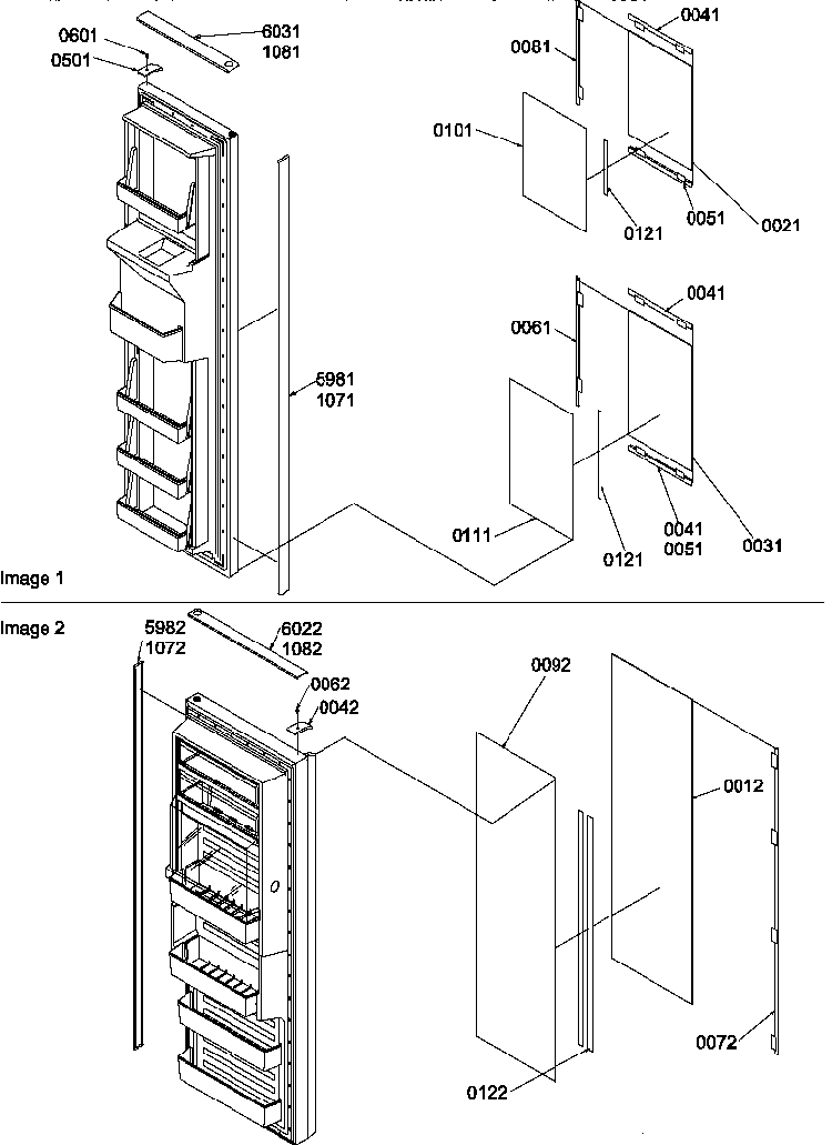Refrigerator/freezer Door Trim And Panels Diagram and Parts List for SRD22VPW-P1190320WW  Amana Refrigerator