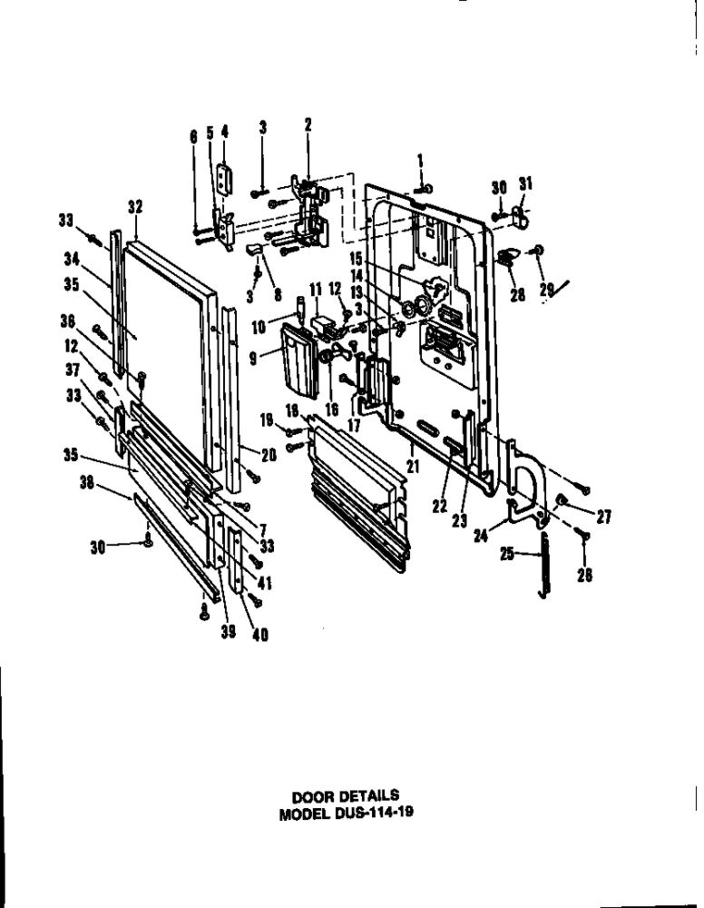 Door Details 1 Diagram and Parts List for DUS-414-19  Maytag Dishwasher