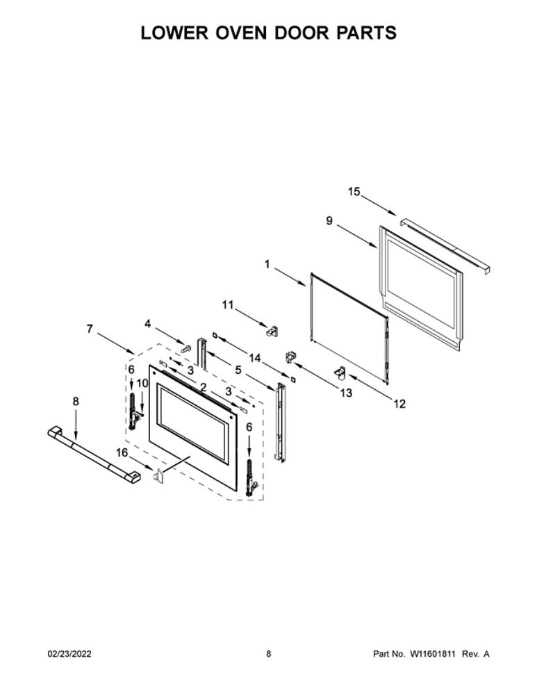Lower Oven Door Parts Diagram and Parts List for JJW3830LL00  Maytag Wall Oven