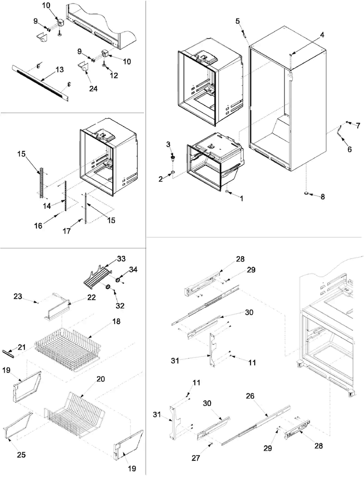 Interior Cabinet & Freezer Shelving Diagram and Parts List for JB2028PEHB  Jenn-Air Refrigerator