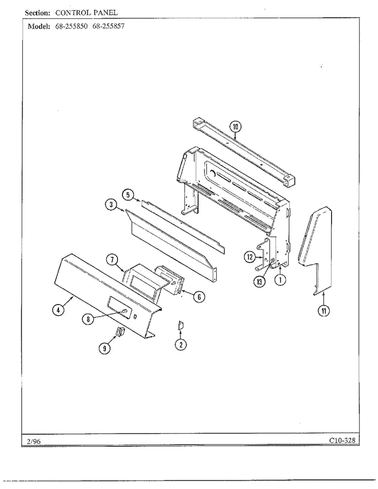 Control Panel Diagram and Parts List for 68-255857  Magic Chef Range