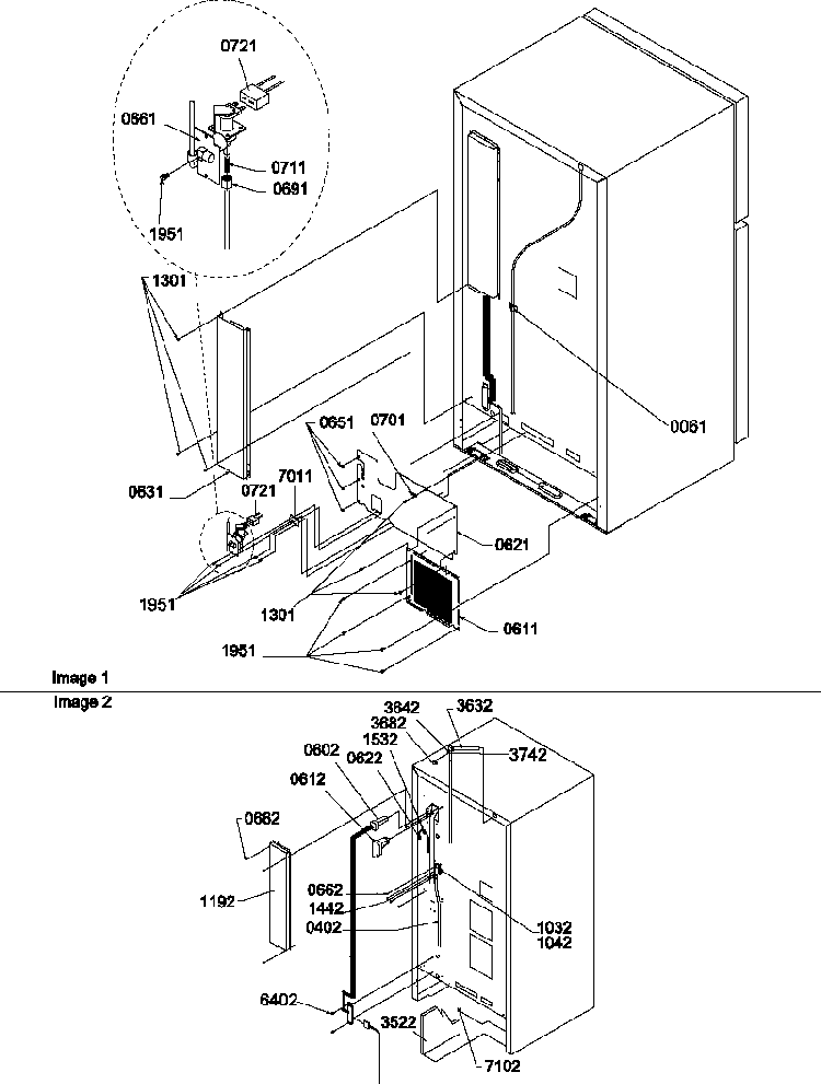 Cabinet Back Diagram and Parts List for TZI18V2E-P1319001WE  Amana Refrigerator