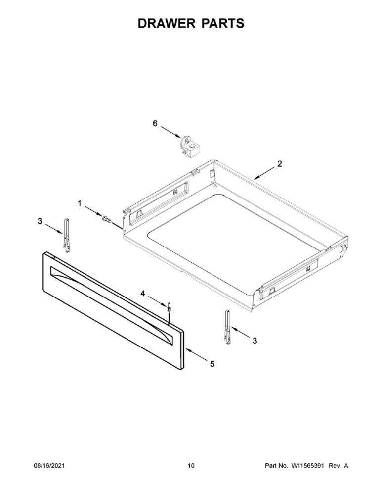 Drawer Parts Diagram and Parts List for ACR4503SFB5  Amana Range