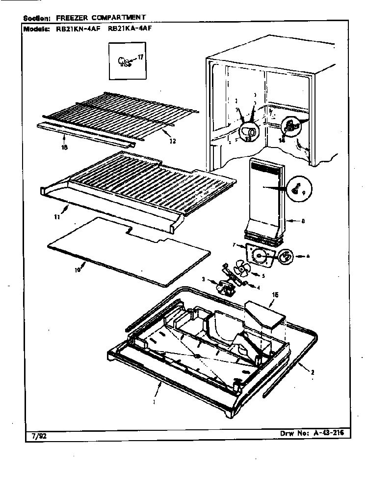 Freezer Compartment Diagram and Parts List for RB21KN4AF BG76C Magic Chef Refrigerator