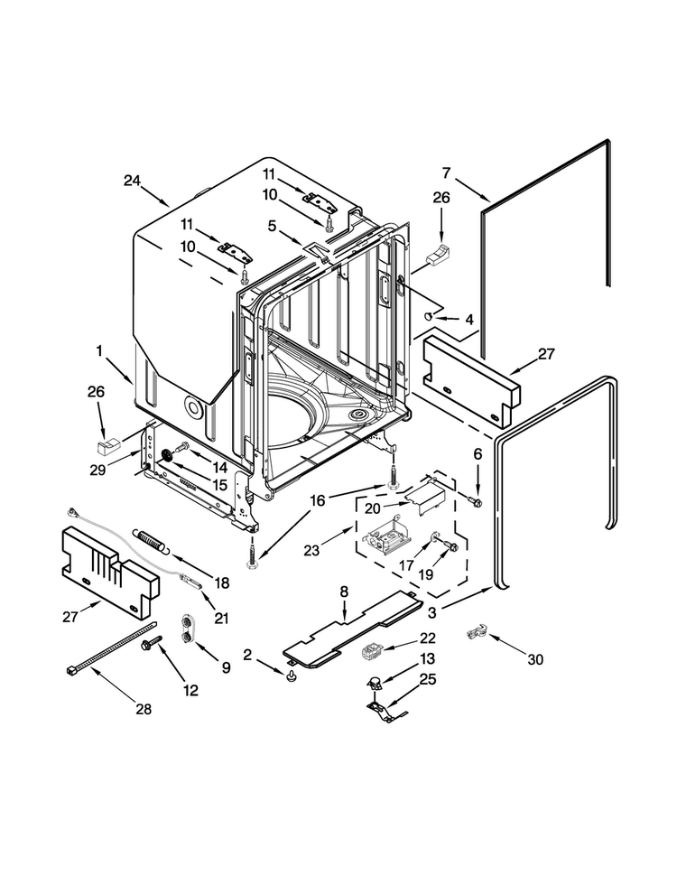 Tub And Frame Parts Diagram and Parts List for JDB8700AWS4  Jenn-Air Dishwasher