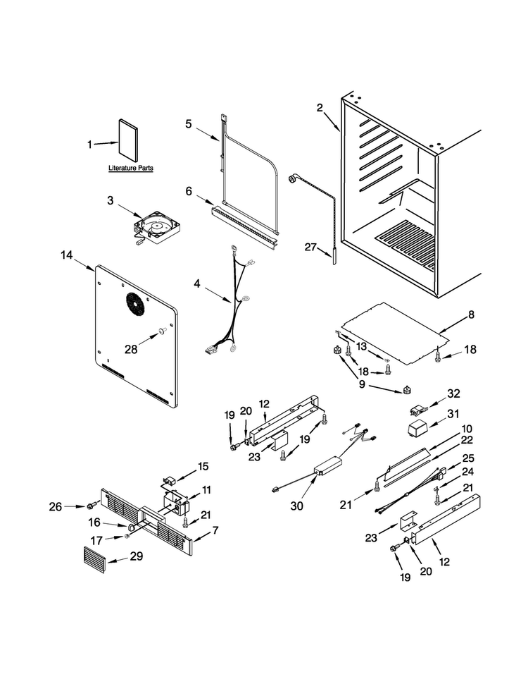 Cabinet Parts Diagram and Parts List for JUR24FLARS00  Jenn-Air Refrigerator