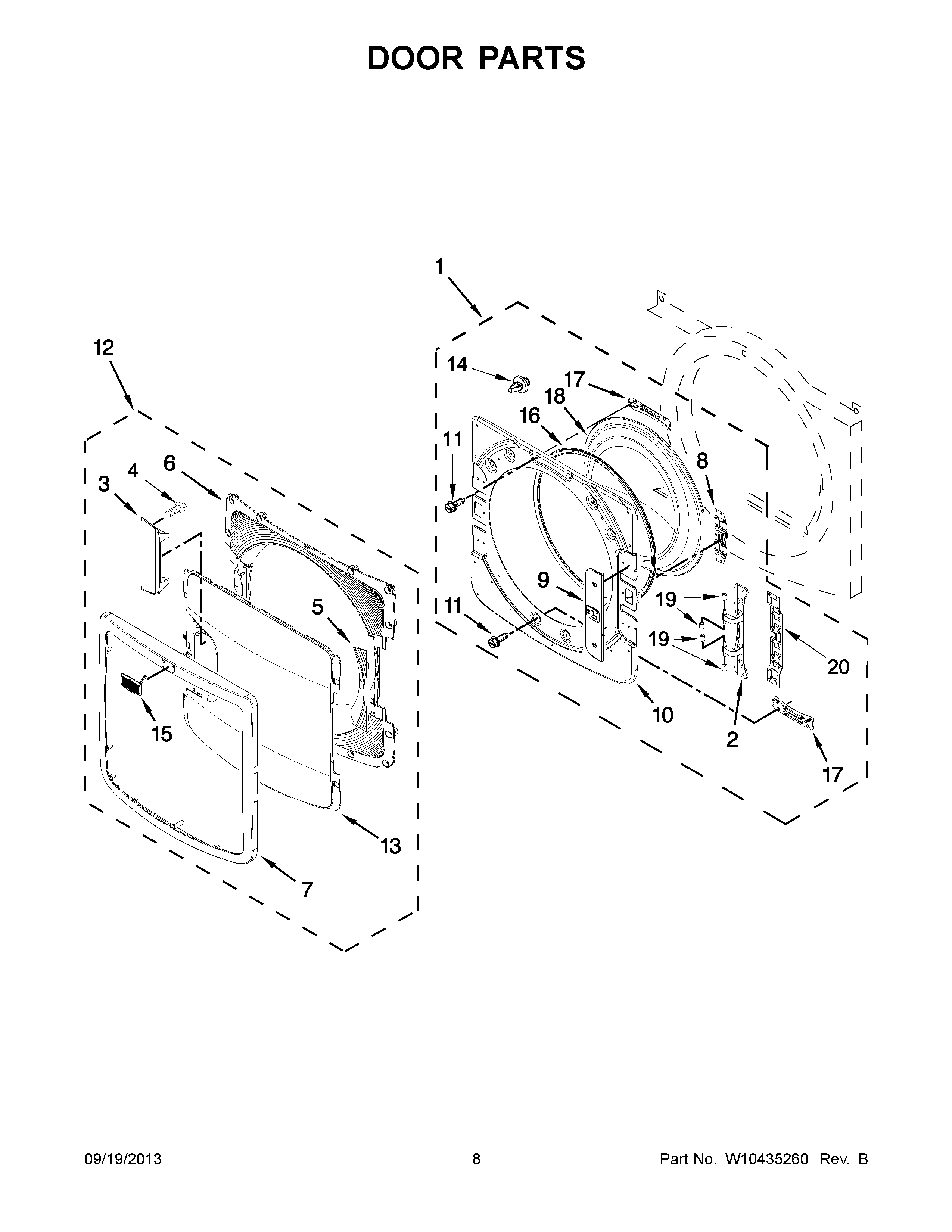 05 - DOOR PARTS Diagram and Parts List for YMED6000XG2  Maytag Dryer