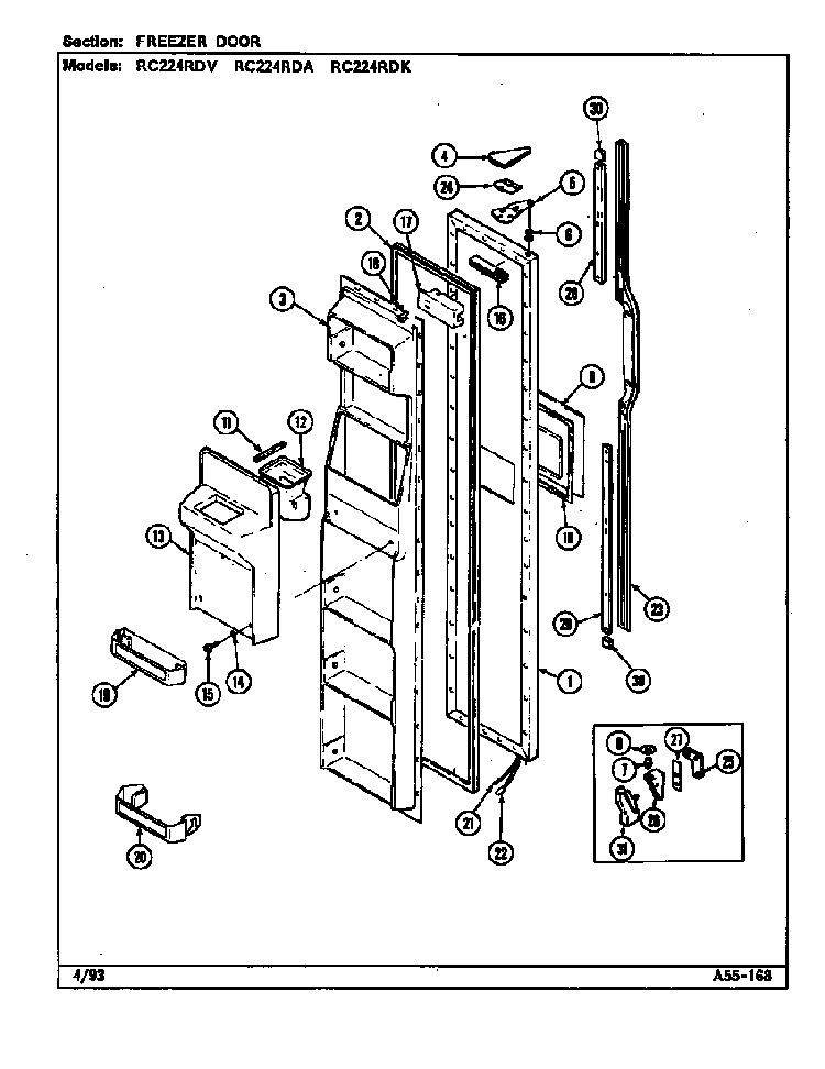 Freezer Door Diagram and Parts List for RC224RDA DS36B Magic Chef Refrigerator