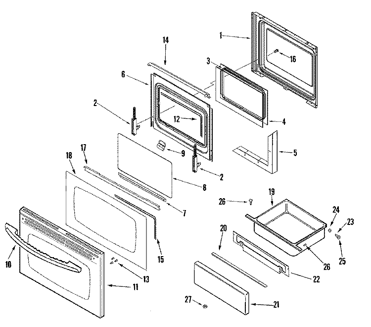 DOOR / DRAWER (STL) Diagram and Parts List for PGR5750LDS  Maytag Range