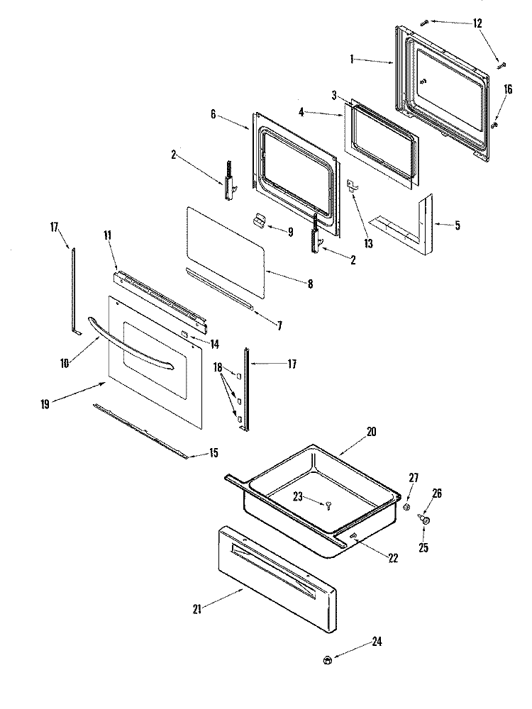 DOOR / DRAWER Diagram and Parts List for PER5750LAQ  Maytag Range