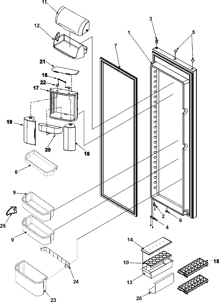 REFRIGERATOR DOOR Diagram and Parts List for AS2625PEKW  Amana Refrigerator