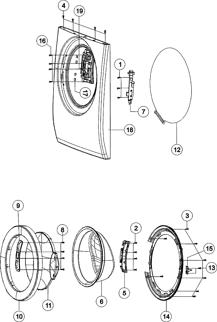 DOOR Diagram and Parts List for MAH8700AWM  Maytag Washer