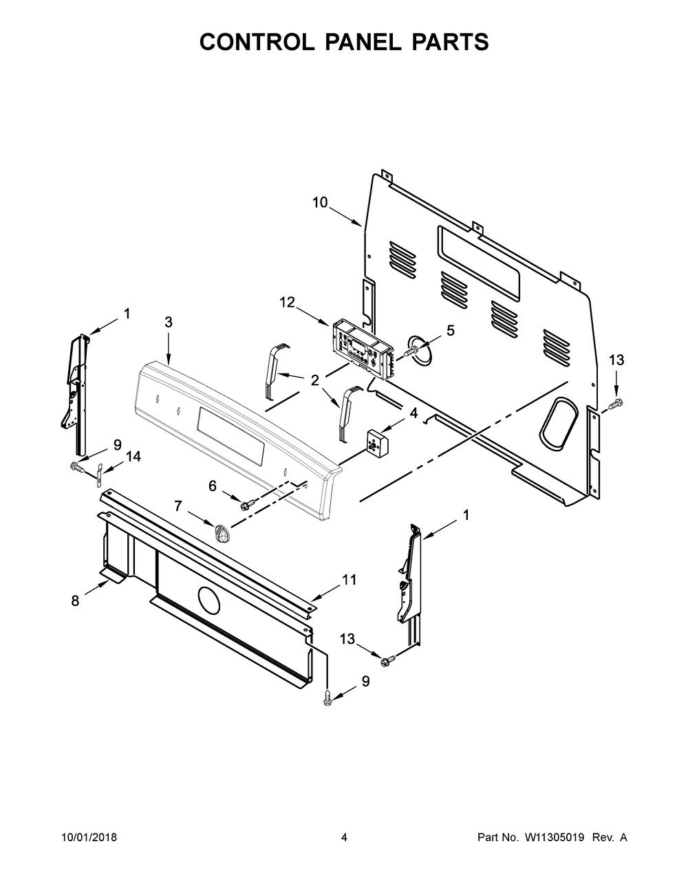 Control Panel Parts Diagram and Parts List for ACR4303MFS3  Maytag Range