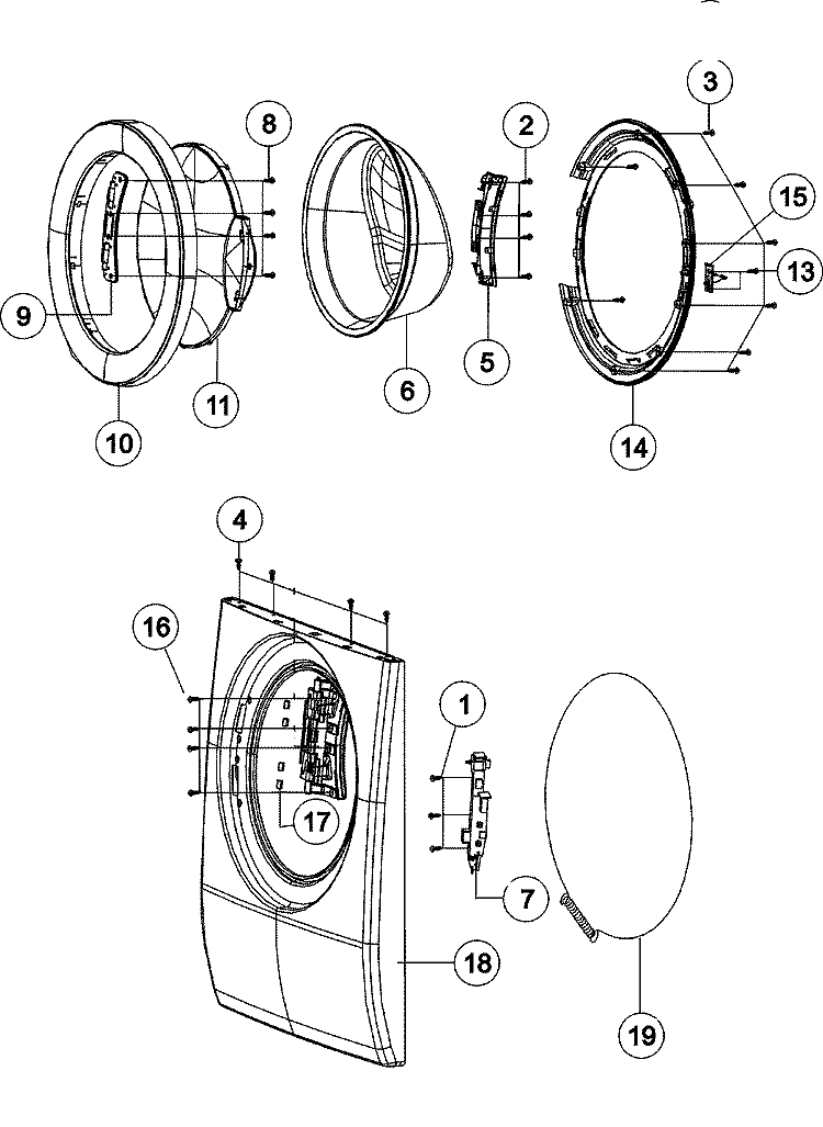 DOOR Diagram and Parts List for MAH9700AWQ  Maytag Washer