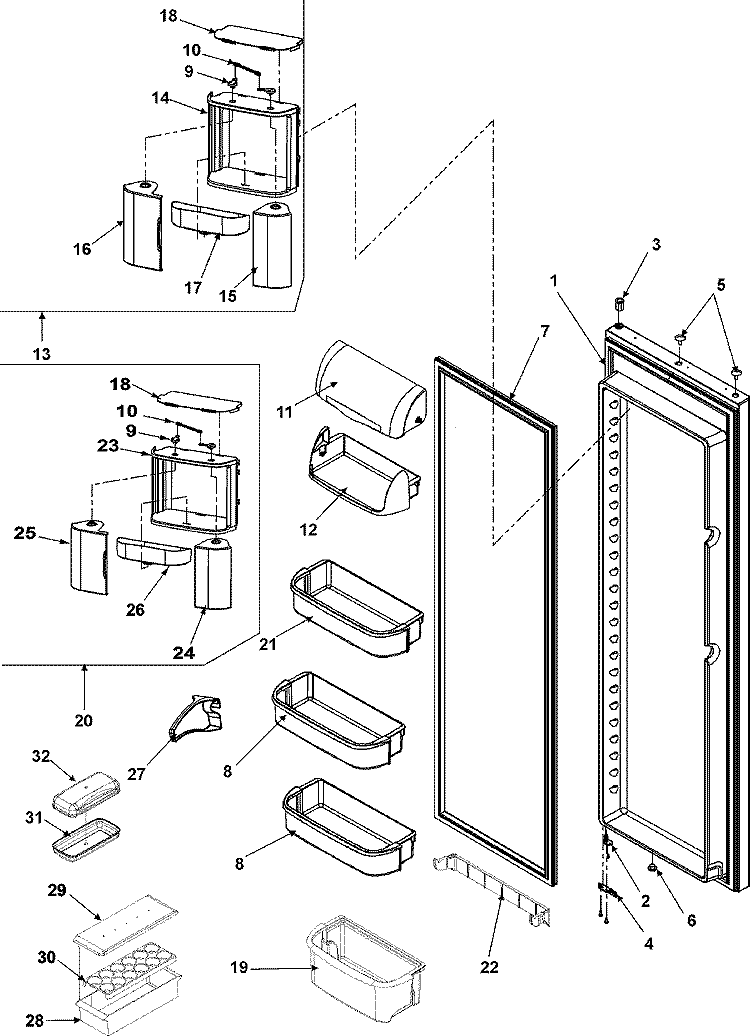 REFRIGERATOR DOOR Diagram and Parts List for ASD2328HES  Amana Refrigerator