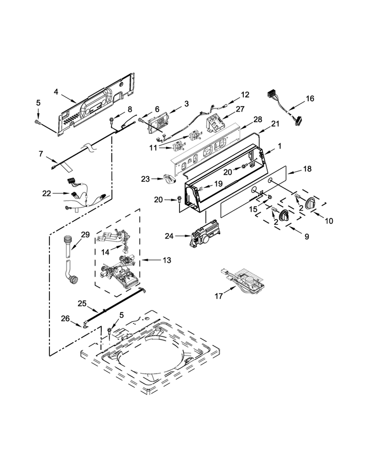 Controls And Water Inlet Parts Diagram and Parts List for MVW18MNBGW0  Maytag Washer