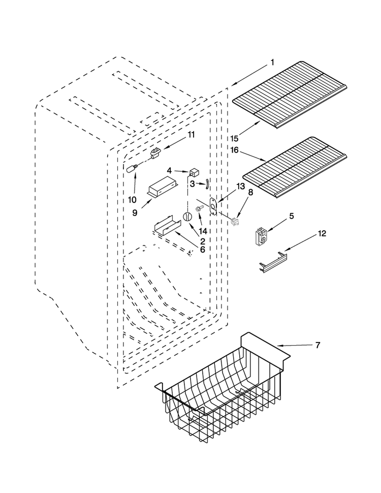 Liner Parts Diagram and Parts List for AQU1827BRW03  Amana Freezer