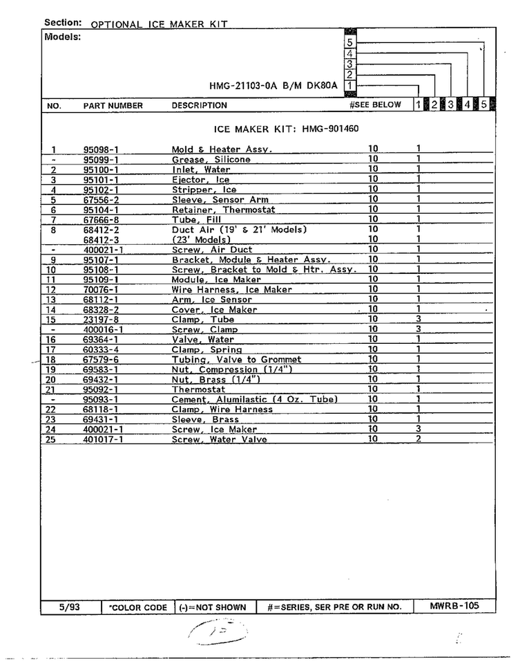 Optional Ice Maker Page 2 Diagram and Parts List for 21103-0A  Admiral Refrigerator