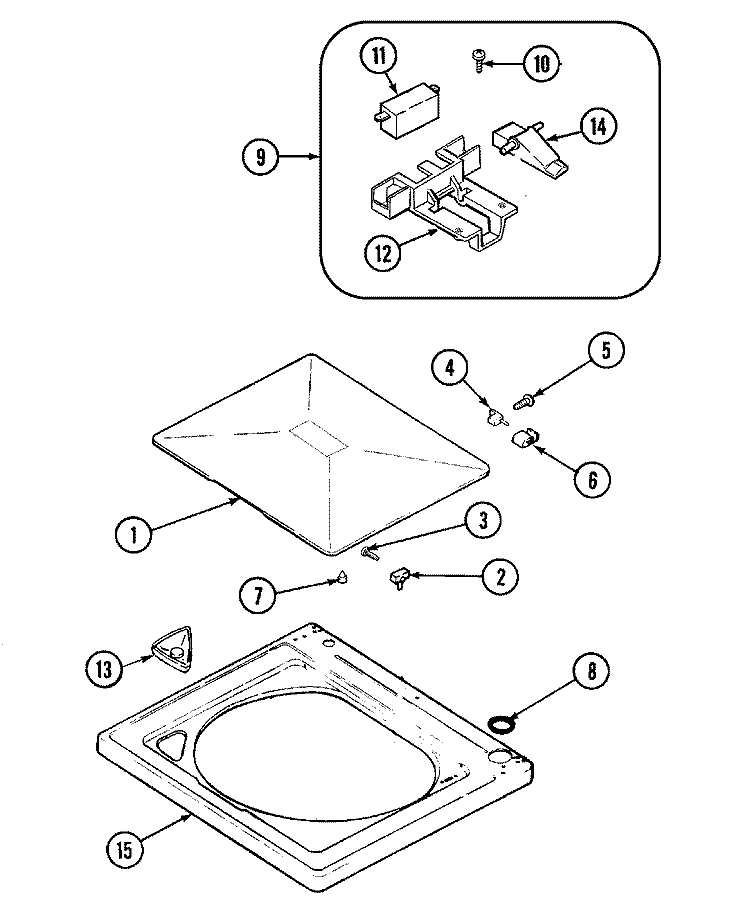 TOP Diagram and Parts List for MAV3350AGW  Maytag Washer