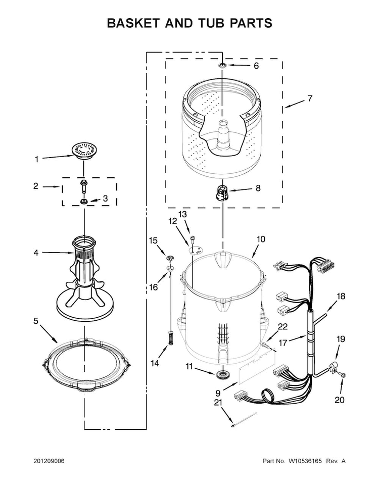 Basket And Tub Parts Diagram and Parts List for CAW9244XQ4  Crosley Washer