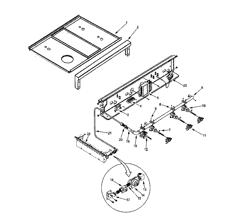 TOP / BURNER VALVES Diagram and Parts List for PRD3030NP  Jenn-Air Cooktop