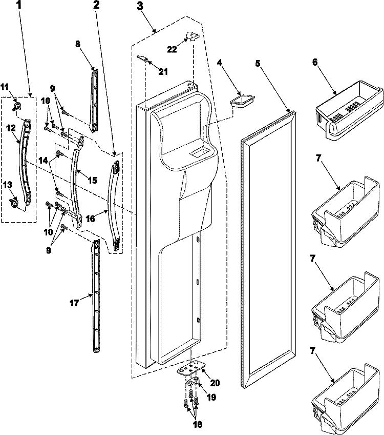 FREEZER DOOR Diagram and Parts List for RS2533VQ  Maytag Refrigerator