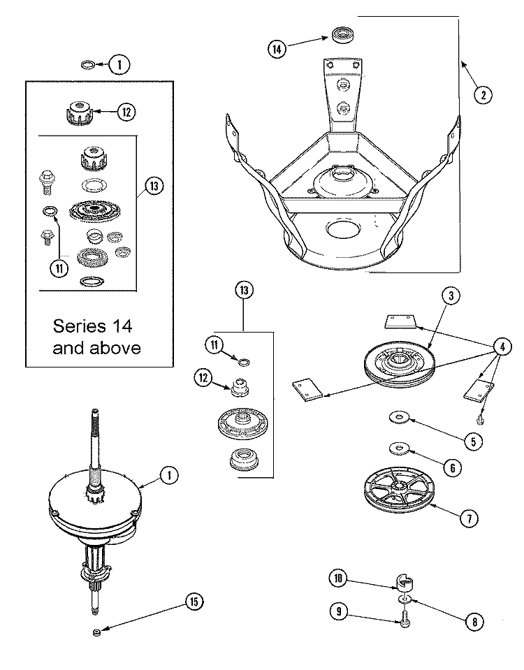 TRANSMISSION & BRAKE Diagram and Parts List for SAV515DEWW  Maytag Washer