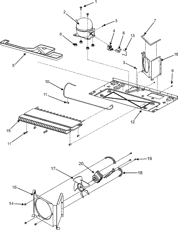 COMPRESSOR & COND MOTOR Diagram and Parts List for JSD2697KEY  Jenn-Air Refrigerator