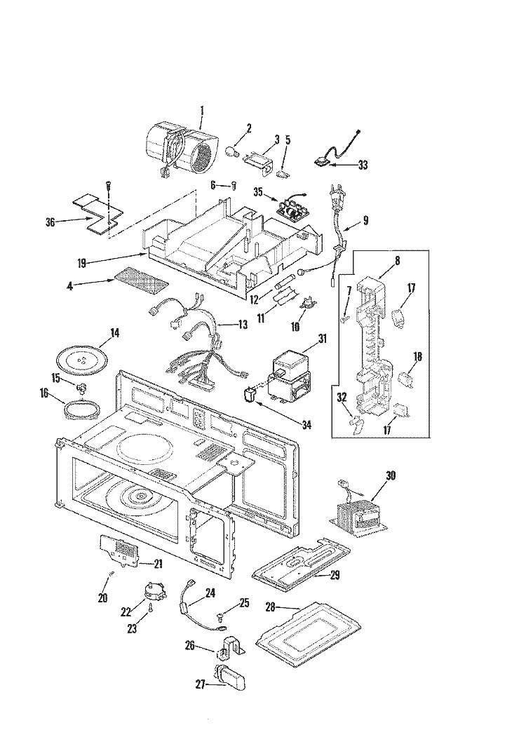 INTERNAL CONTROLS / BLOWER MOTOR Diagram and Parts List for AMV5164ACB  Amana Microwave