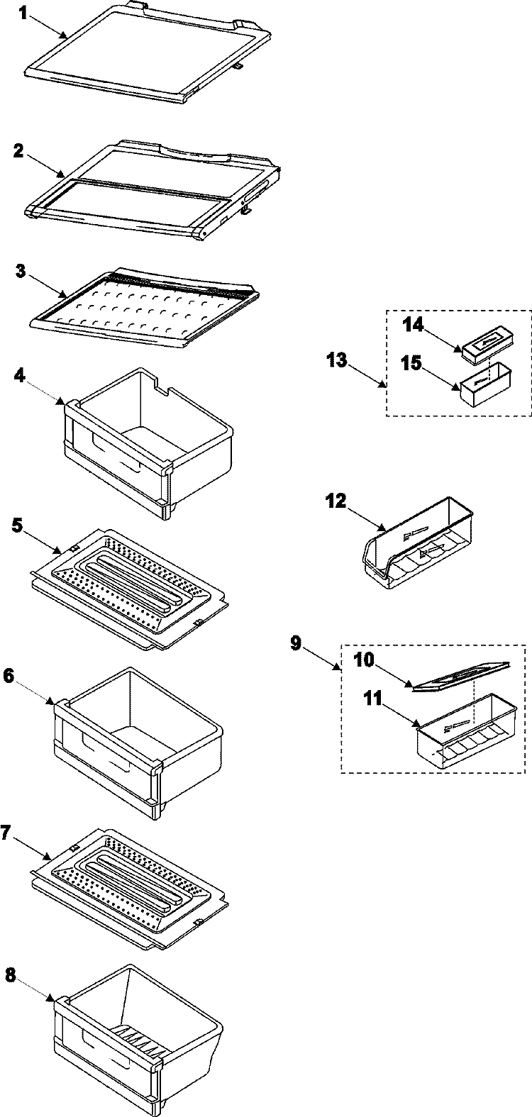 REFRIGERATOR SHELVES Diagram and Parts List for RS2666SW  Maytag Refrigerator