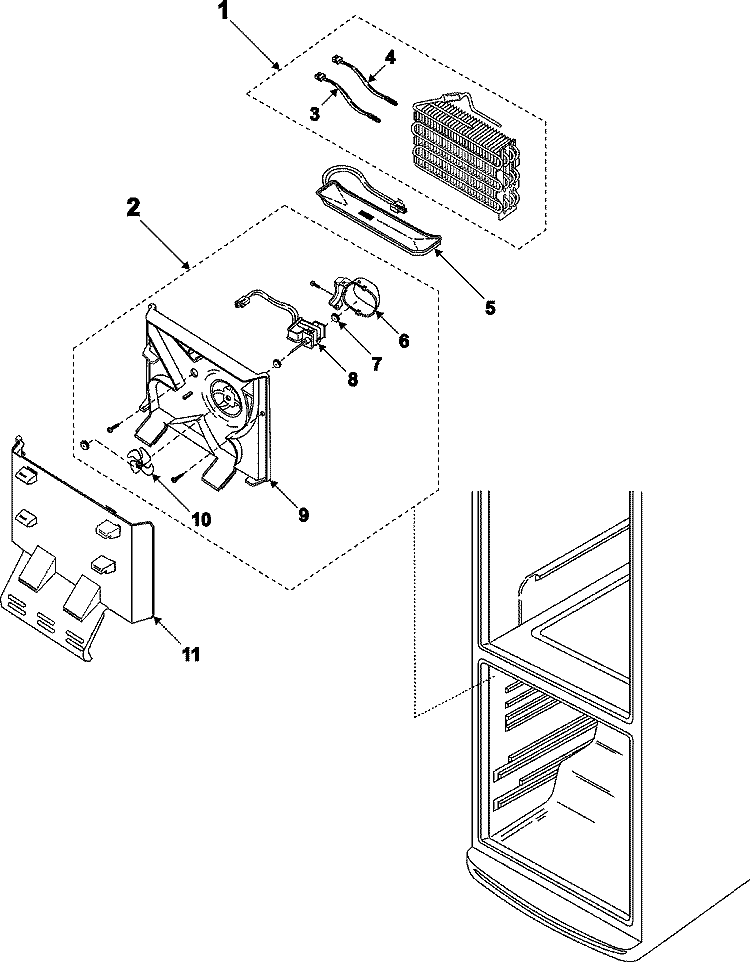 FREEZER COMPARTMENT Diagram and Parts List for RB1944SL  Magic Chef Refrigerator