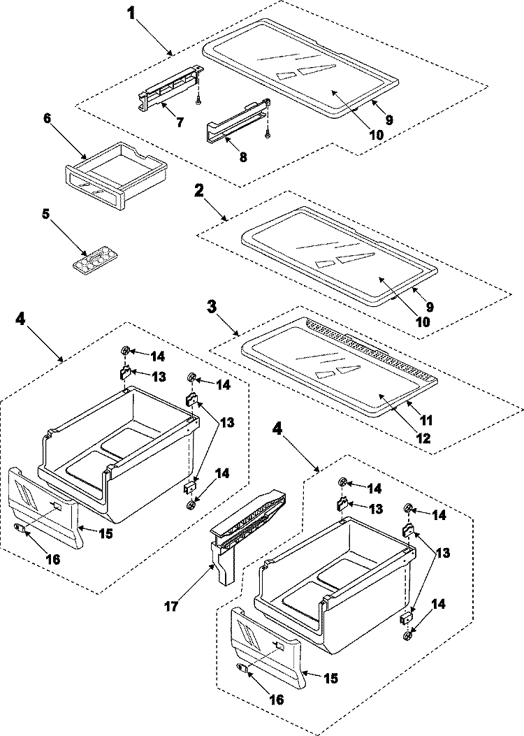 REFRIGERATOR SHELVES Diagram and Parts List for RB1944SL  Magic Chef Refrigerator