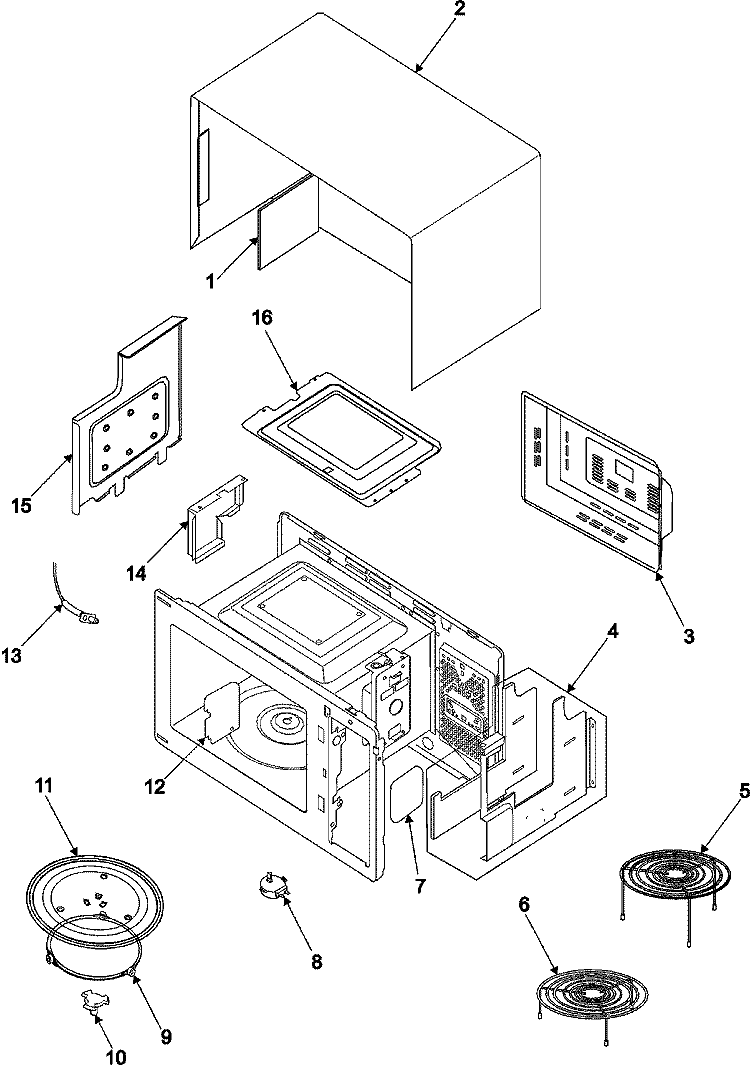 BODY / CAVITY / ELEMENTS Diagram and Parts List for MC1015WB  Maytag Microwave