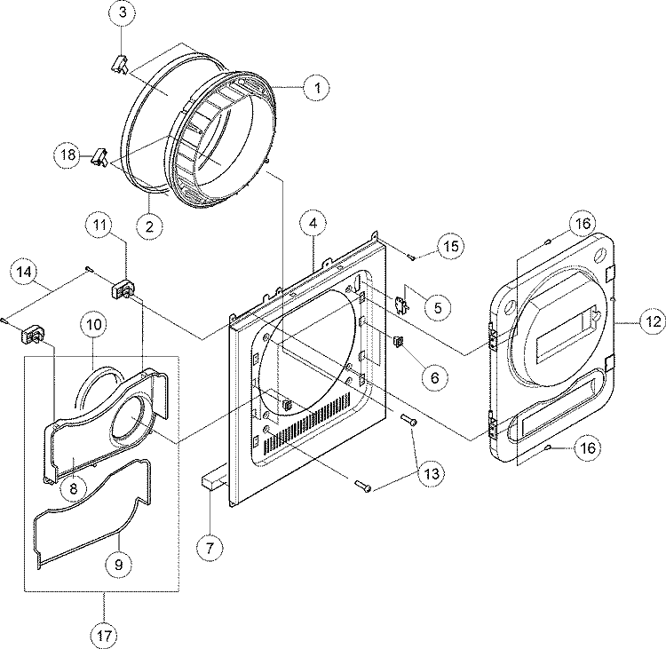 CABINET FRONT - DUCT Diagram and Parts List for MDE2440AGW  Maytag Dryer