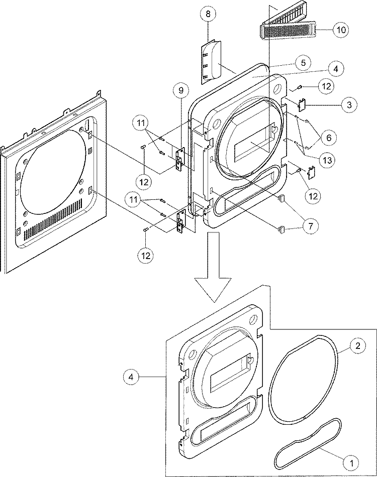 DOOR Diagram and Parts List for MDE2440AGW  Maytag Dryer