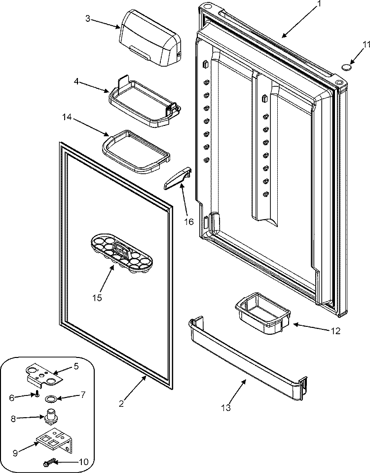 FRESH FOOD DOOR Diagram and Parts List for ATB1838AEW  Amana Refrigerator