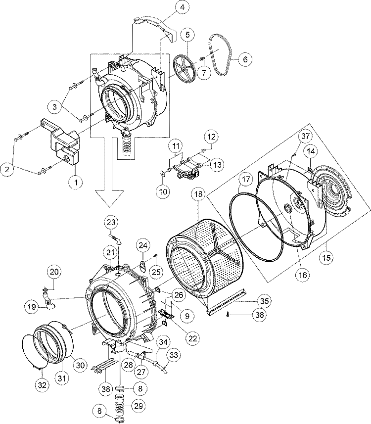 TUB Diagram and Parts List for MAH2440AGW  Maytag Washer
