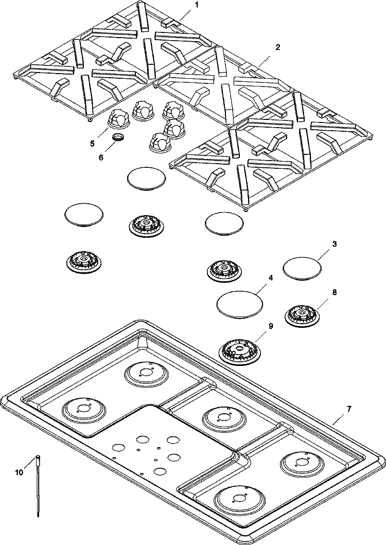TOP ASSEMBLY Diagram and Parts List for RJDG3610A  Maytag Cooktop
