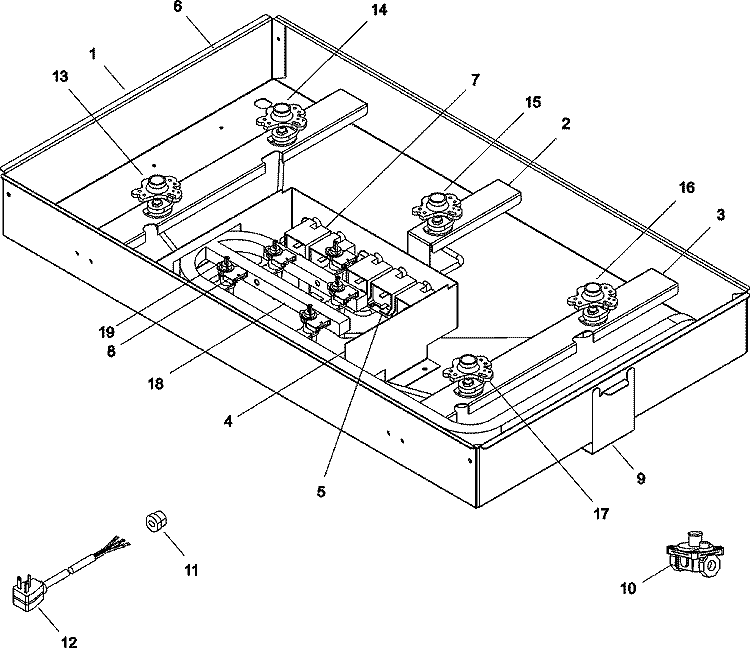 BURNER BOX Diagram and Parts List for RJDG3610A  Maytag Cooktop