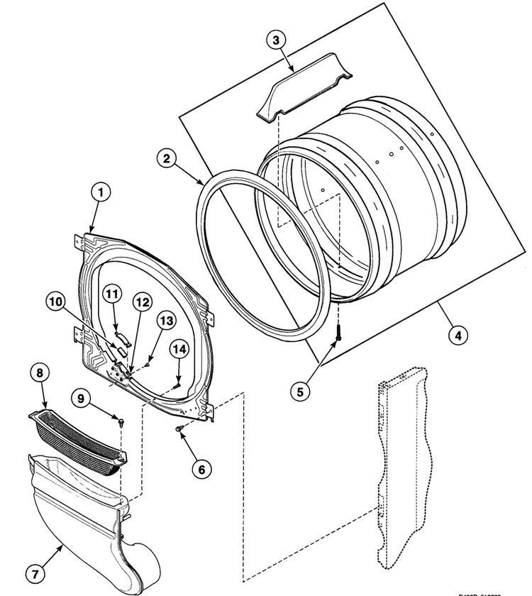 Cylinder Assy Diagram and Parts List for SDE107WF99L6  Speed Queen Dryer