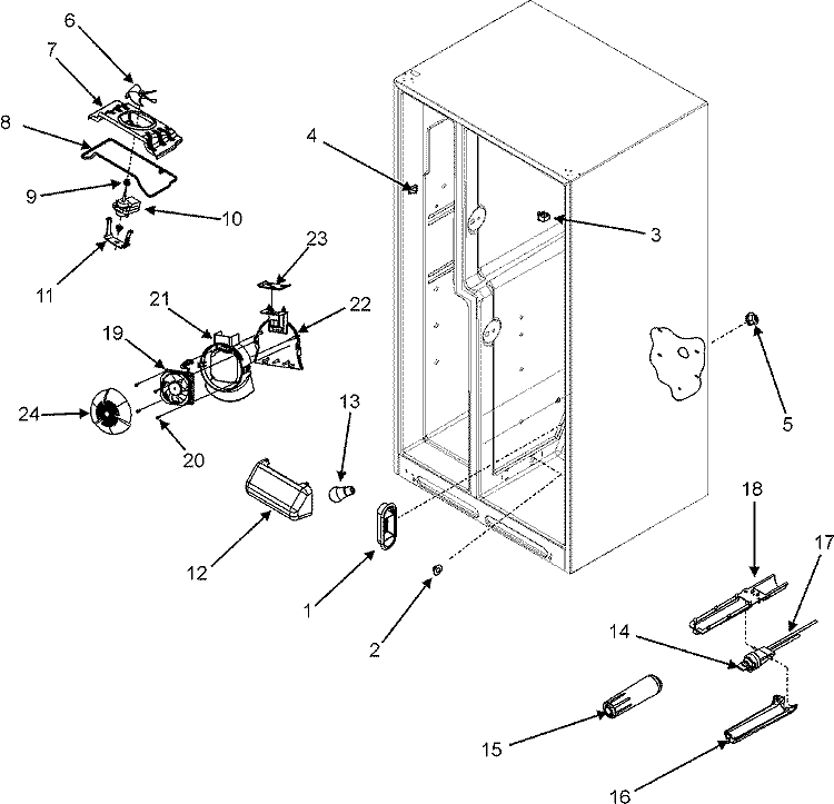 EVAP FAN / CONVECTION FAN / CRISP LT / FILTER Diagram and Parts List for MZD2669KEB  Maytag Refrigerator