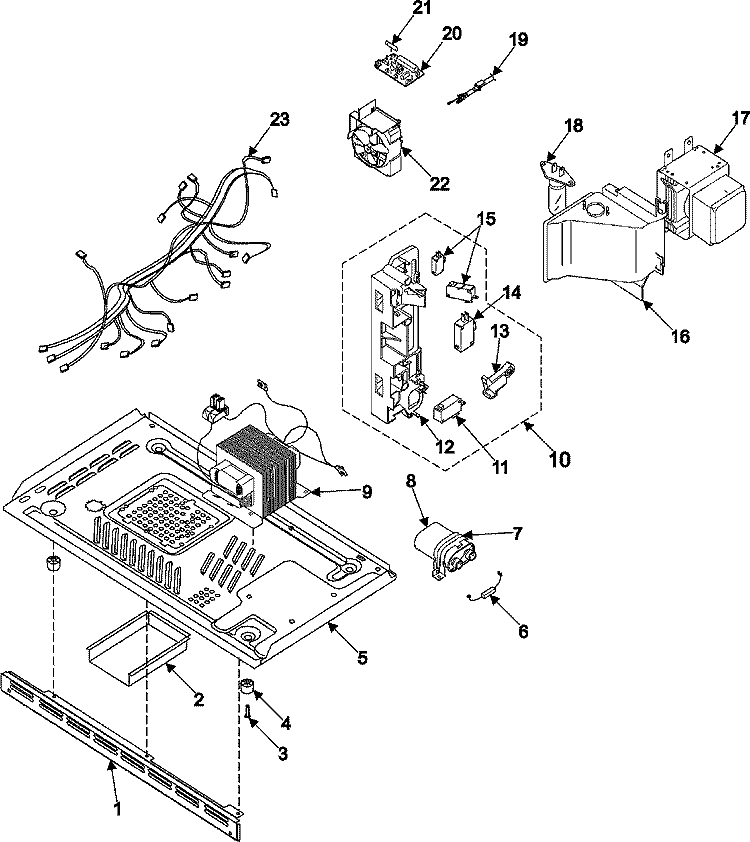 INTERNAL CONTROL / LATCH ASY / BASE Diagram and Parts List for MR5492W01  Amana Microwave